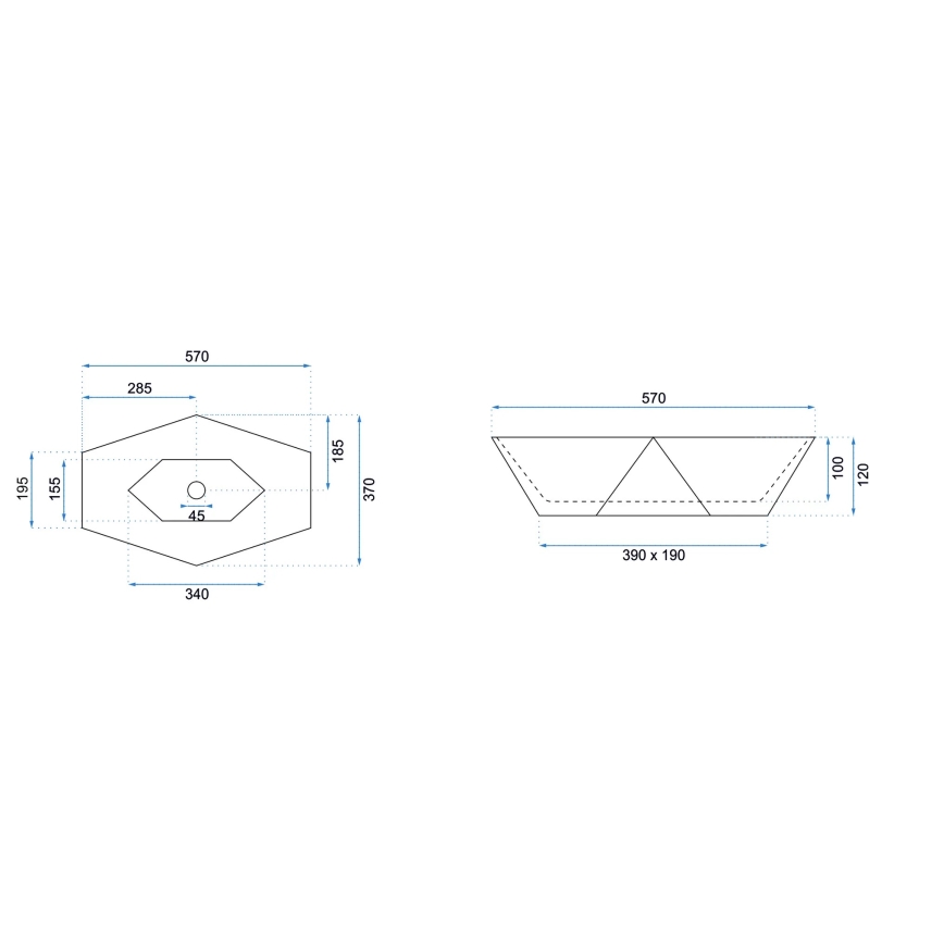 REA-U6643 - Håndvask til bordplade VEGAS 37x57 cm keramik/blank hvid
