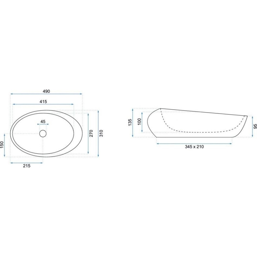 REA-U6649 - ROXY håndvask til bordplade 31 x 49 cm, keramik/stenlook