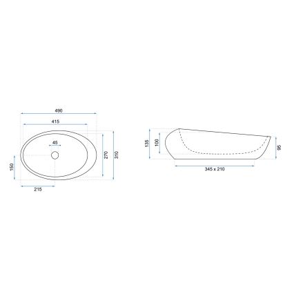 REA-U6650 - Påbygningsvask ROXY 31x49 cm keramik/grå/marmorlook