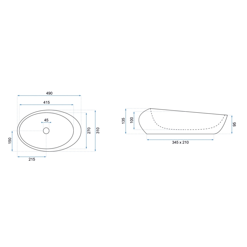 REA-U6650 - Påbygningsvask ROXY 31x49 cm keramik/grå/marmorlook