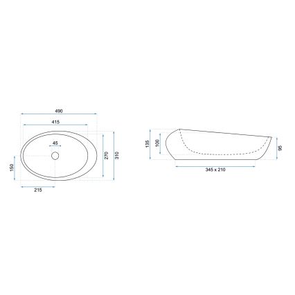 REA-U6651 - Håndvask til bordplade ROXY 31x49 cm keramik/grå/stenimitation