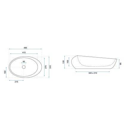 REA-U6651 - Håndvask til bordplade ROXY 31x49 cm keramik/grå/stenlook