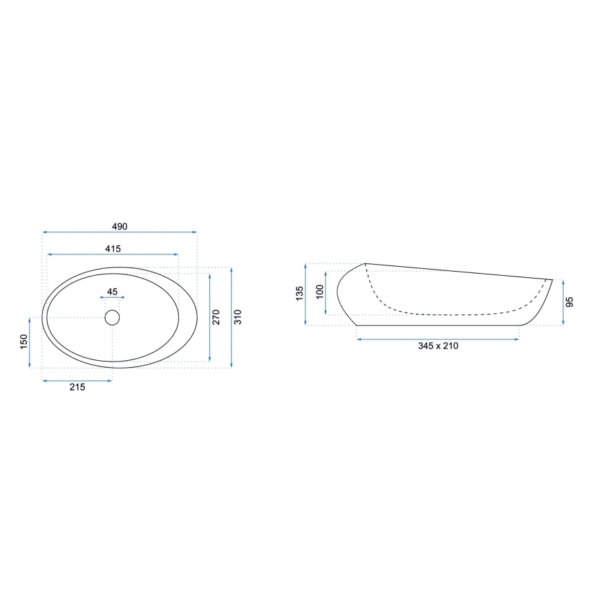 REA-U6651 - Håndvask til bordplade ROXY 31x49 cm keramik/grå/stenlook