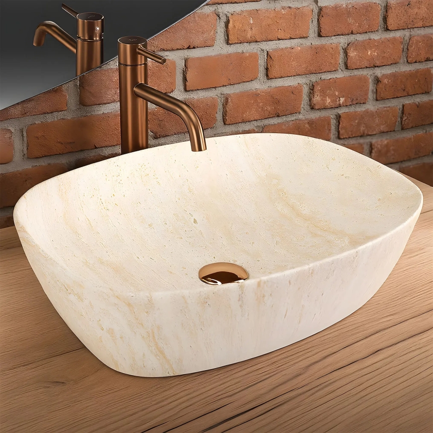 REA-U6689 - Håndvask til bordplade FREJA 39,5x51 cm keramik/beige/stenimitat