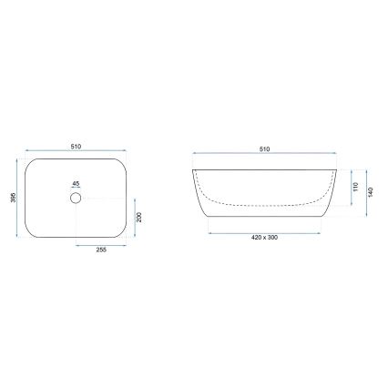 REA-U6689 - Håndvask til bordplade FREJA 39,5x51 cm keramik/beige/stenimitat