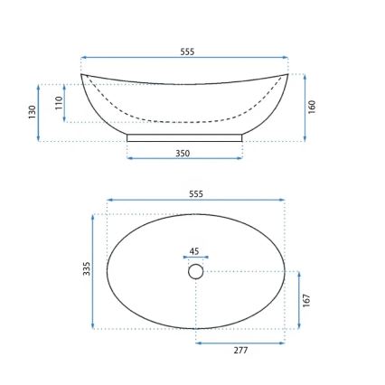 REA-U6801 - Håndvask til bordplade KATE 33,5x55,5 cm keramik/højglans hvid