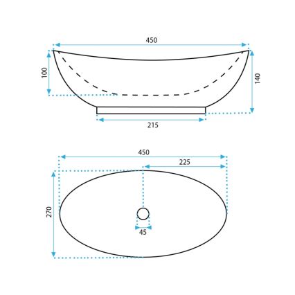 REA-U6802 - Håndvask til bordplade KATE 27x45 cm keramisk/højglans hvid