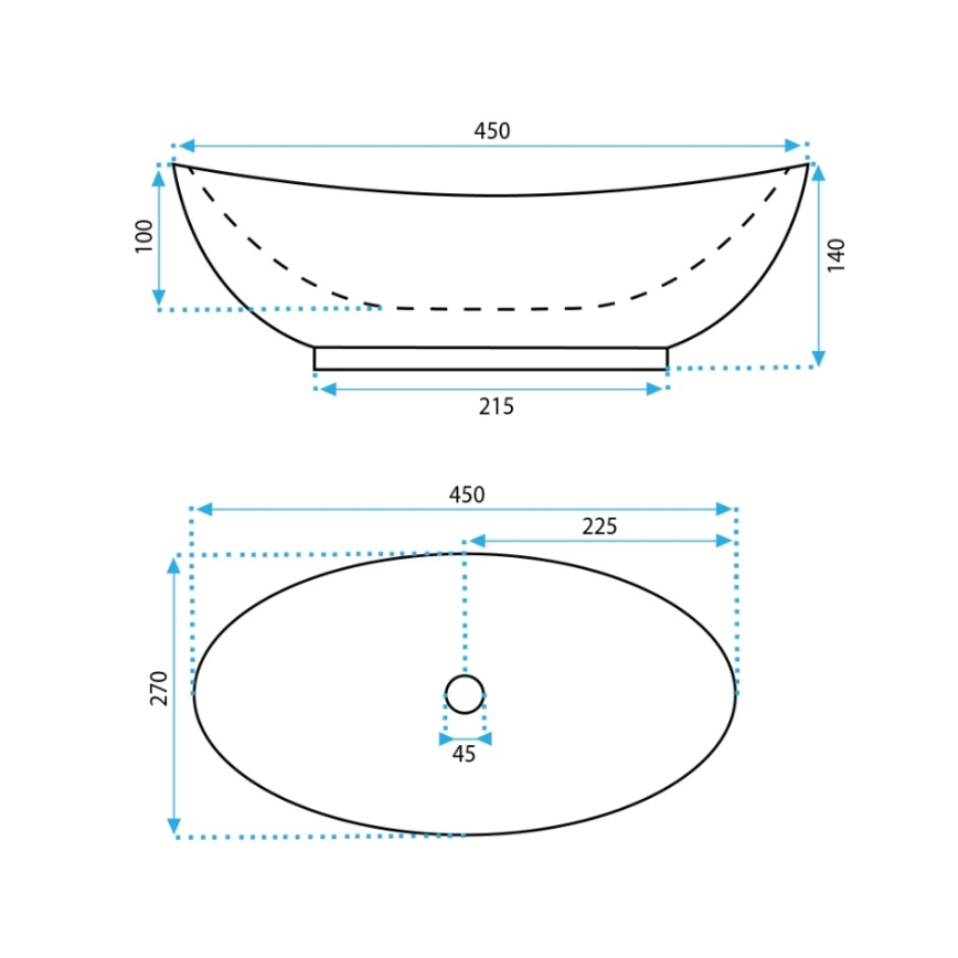 REA-U6802 - Håndvask til bordplade KATE 27x45 cm keramisk/højglans hvid