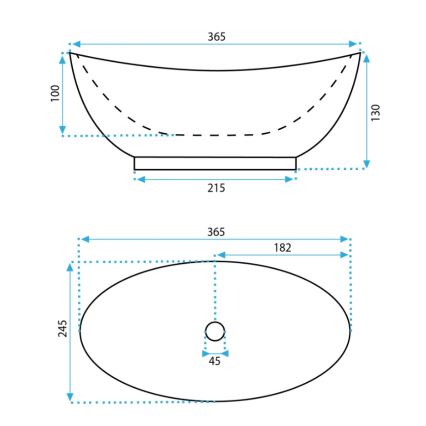 REA-U6803 - Vask til bordplade KATE 24,5 x 36,5 cm keramik/højglans hvid