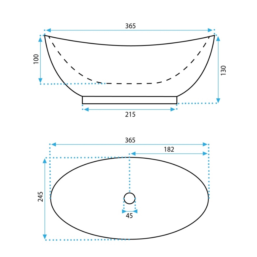 REA-U6803 - Vask til bordplade KATE 24,5 x 36,5 cm keramik/højglans hvid