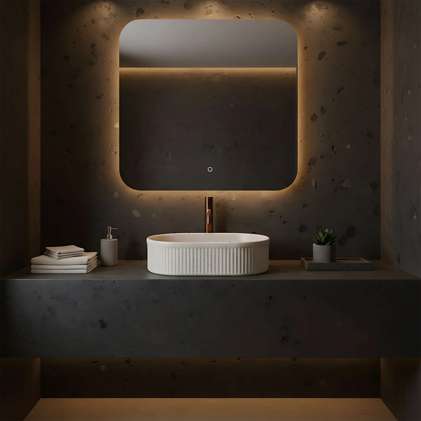 REA-U7342 - Håndvask til bordplade VANDA 31x49 cm keramik/beige/stenlook