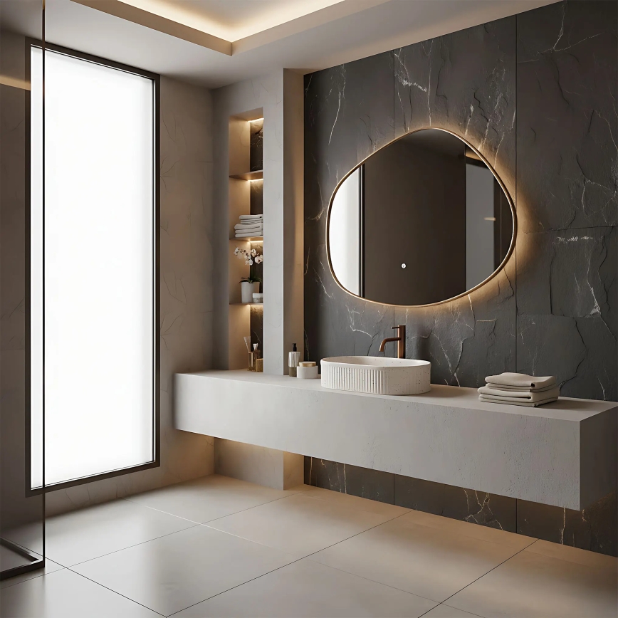 REA-U7342 - Håndvask til bordplade VANDA 31x49 cm keramik/beige/stenlook