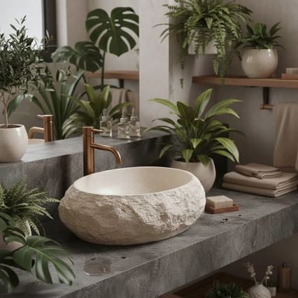 REA-U7347 - Vask til bordplade MIKA 38x50 cm beige/stenimitation