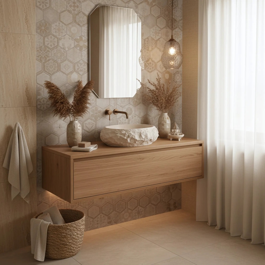 REA-U7347 - Vask til bordplade MIKA 38x50 cm beige/stenimitation