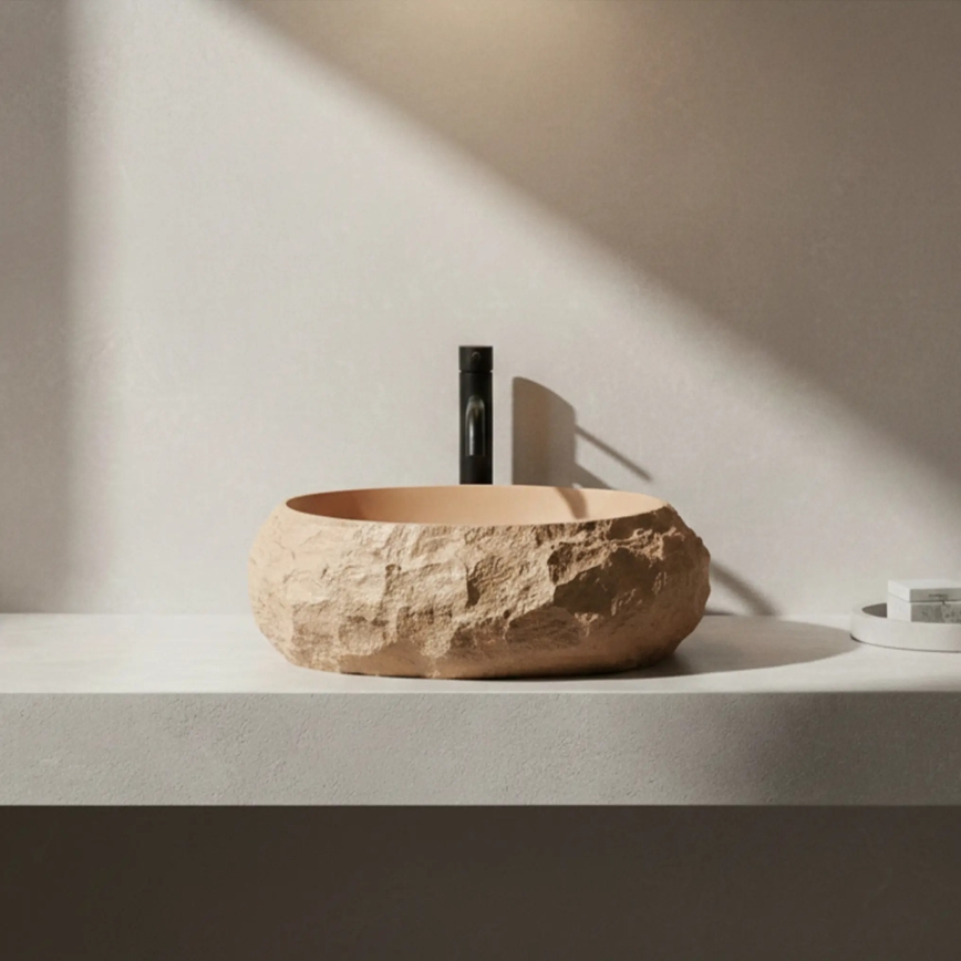 REA-U7348 - Håndvask til bordplade MIKA 38x50 cm orange/beige/stenimitat