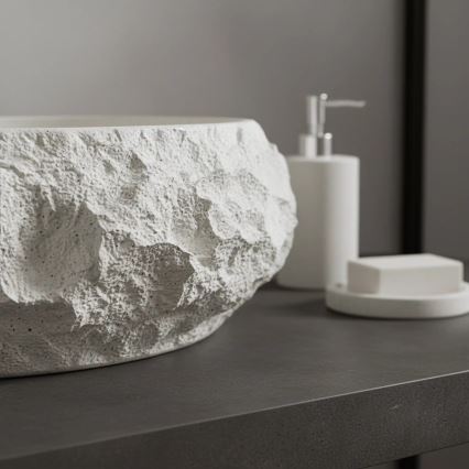 REA-U7350 - Vask til bordplade MIKA 38x50 cm hvid/stenlook