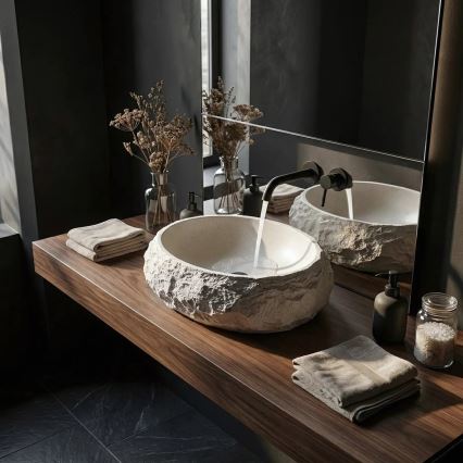 REA-U7350 - Vask til bordplade MIKA 38x50 cm hvid/stenlook