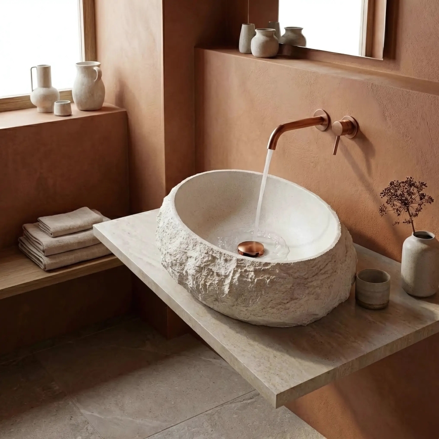 REA-U7350 - Vask til bordplade MIKA 38x50 cm hvid/stenlook