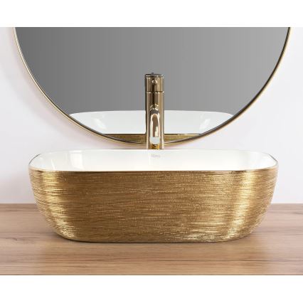 REA-U7422 - Håndvask til bordplade BELINDA 33x46,5 cm keramisk/hvid/guld