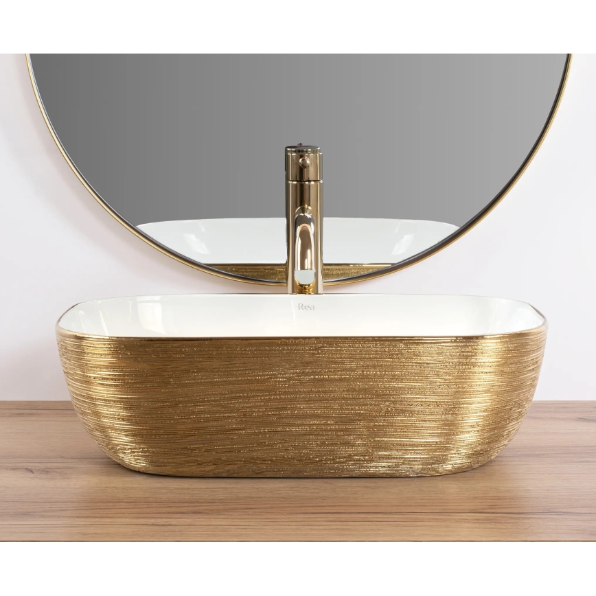 REA-U7422 - Håndvask til bordplade BELINDA 33x46,5 cm keramisk/hvid/guld