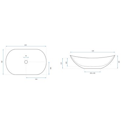 REA-U7478 - Vask til bordplade ROYAL 36x62 cm keramisk/sort/marmor-dekor
