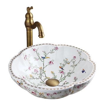REA-U7504 - Håndvask til bordplade FELICIA Ø 42,5 cm keramisk/blomstret mønster