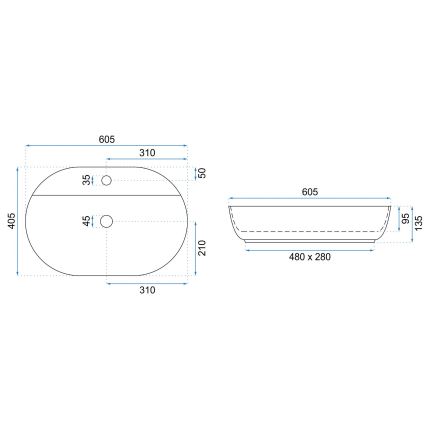 REA-U7900 - Vask til bordplade AURA 40,5x60,5 cm keramik/højglans hvid