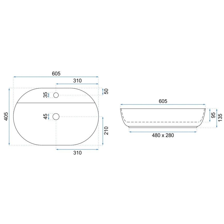 REA-U7900 - Vask til bordplade AURA 40,5x60,5 cm keramik/højglans hvid