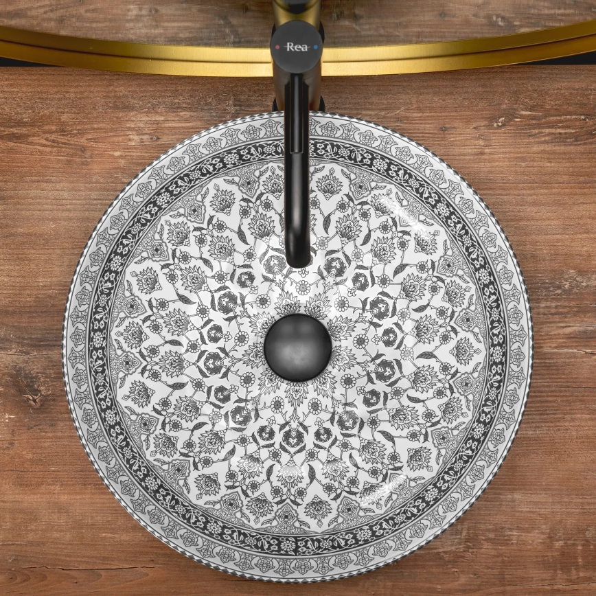 REA-U8002 - Håndvask til bordplade ARTE 40 cm keramik/hvid/sort