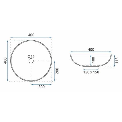 REA-U8002 - Håndvask til bordplade ARTE 40 cm keramik/hvid/sort