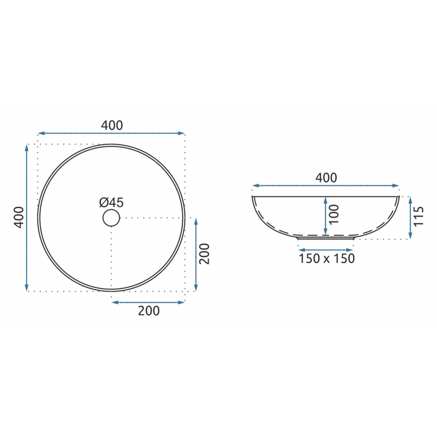 REA-U8002 - Håndvask til bordplade ARTE 40 cm keramik/hvid/sort
