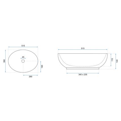 REA-U8198 - Håndvask til bordplade CAROLA SLIM 39x51,5 cm keramik/højglans hvid