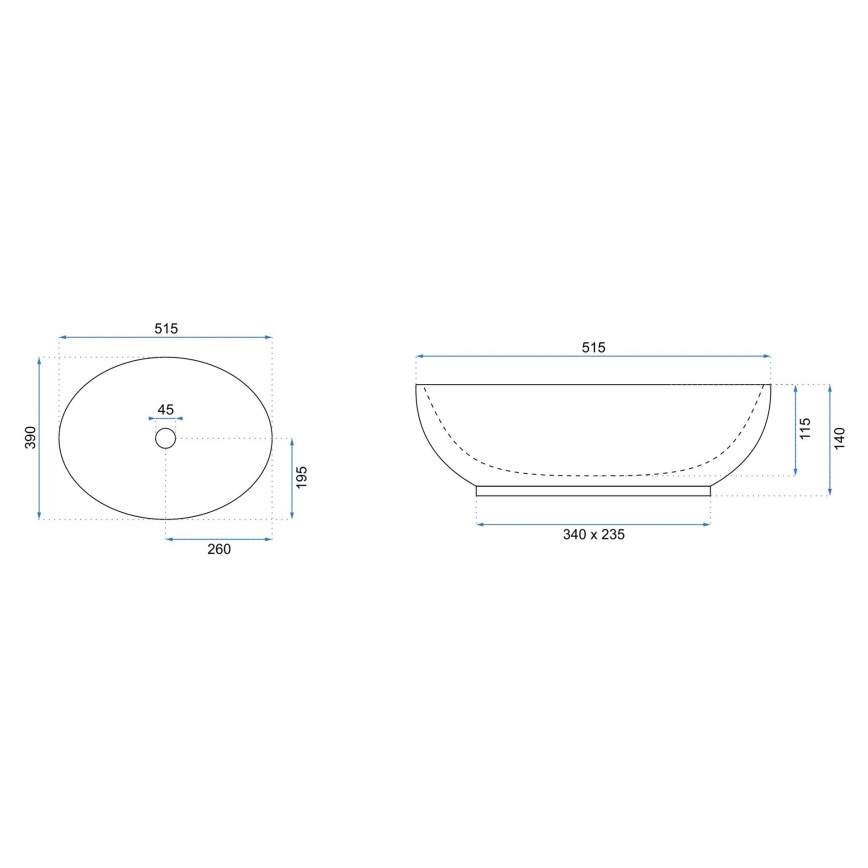 REA-U8198 - Håndvask til bordplade CAROLA SLIM 39x51,5 cm keramik/højglans hvid