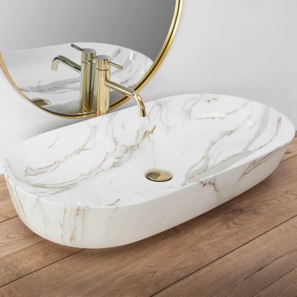REA-U8404 - Håndvask til bordplade CLEO 41x81 cm keramik/hvid/marmorlook