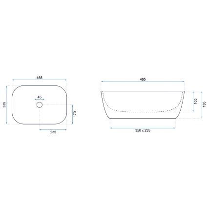 REA-U8470 - Håndvask til bordplade BELINDA 33,5x46,5 cm keramik/mat sort