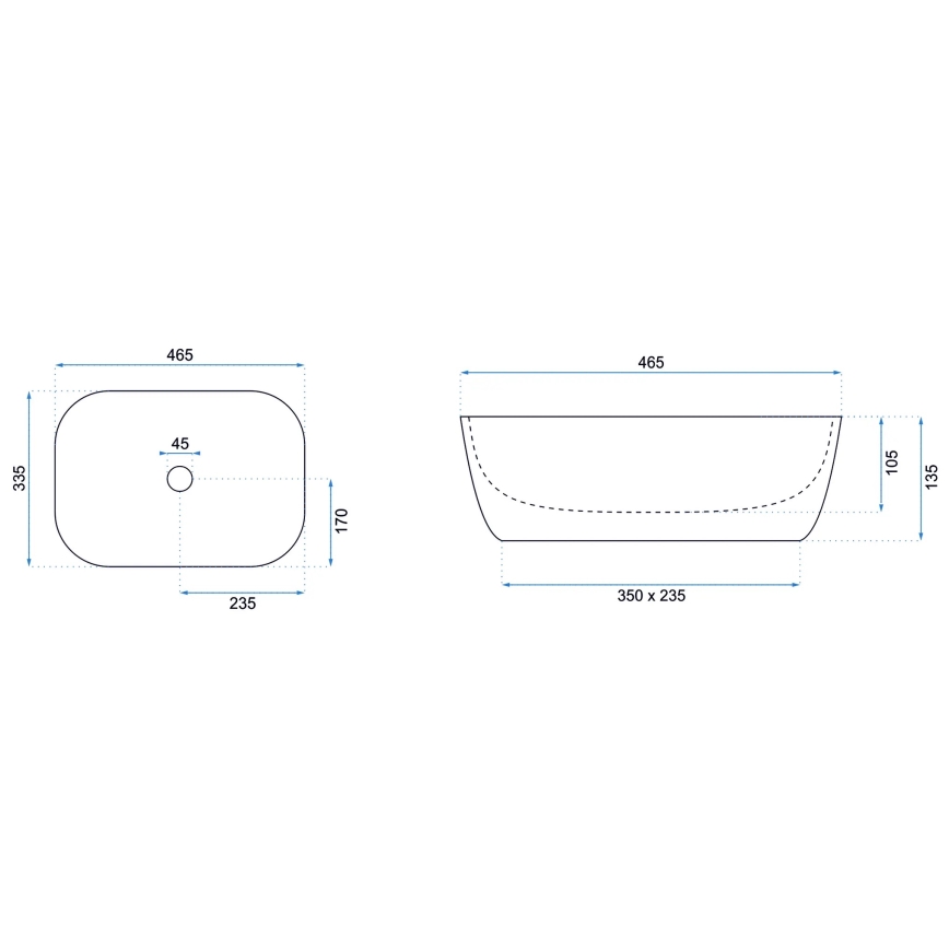REA-U8470 - Håndvask til bordplade BELINDA 33,5x46,5 cm keramik/mat sort