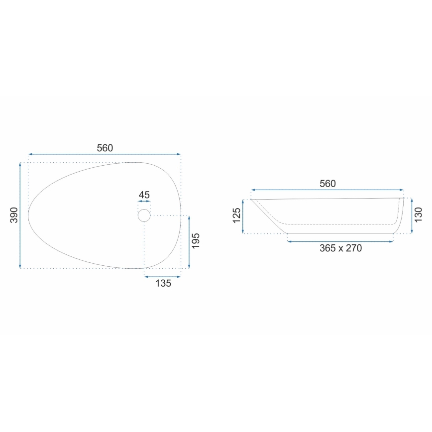 REA-U8536 - Håndvask til bordplade GRETA 39x56 cm keramik/højglans hvid