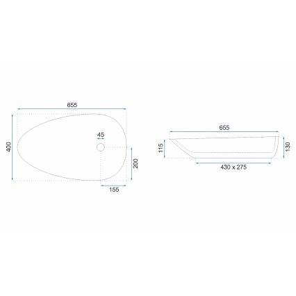 REA-U8537 - Overliggende vask til bordplade GRETA 40x65,5 cm keramik/blank hvid