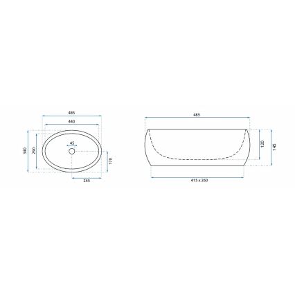 REA-U8568 - Håndvask til bordplade LINDA 34x48,5 cm keramik/marmorlook