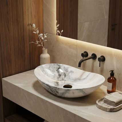 REA-U8596 - Håndvask til bordplade ROYAL 36x62,5 cm keramisk/hvid/grå/stenlook