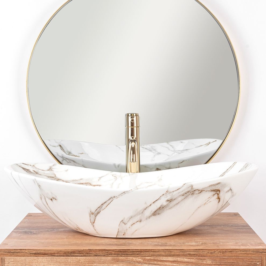 REA-U8597 - Håndvask til bordplade ROYAL 36x62 cm, keramisk med marmorlook