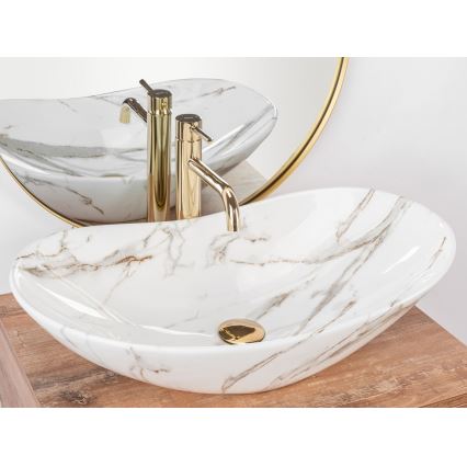 REA-U8597 - Håndvask til bordplade ROYAL 36x62 cm, keramisk med marmorlook