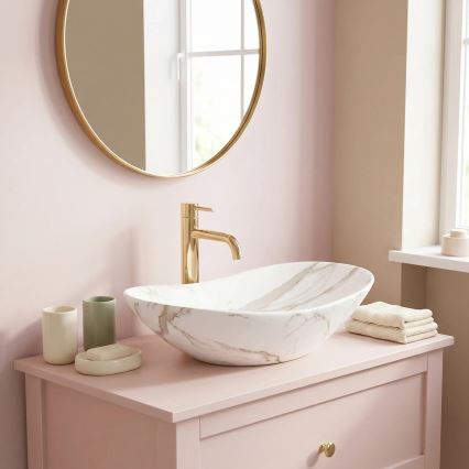 REA-U8598 - Håndvask til bordplade ROYAL 36 x 60,5 cm, keramik med marmorlook