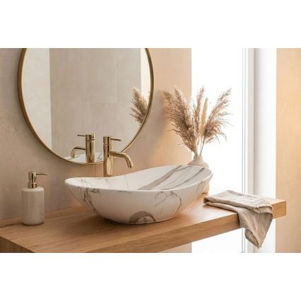 REA-U8598 - Håndvask til bordplade ROYAL 36 x 60,5 cm, keramik med marmorlook