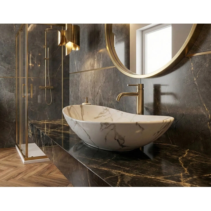 REA-U8598 - Håndvask til bordplade ROYAL 36 x 60,5 cm, keramik med marmorlook