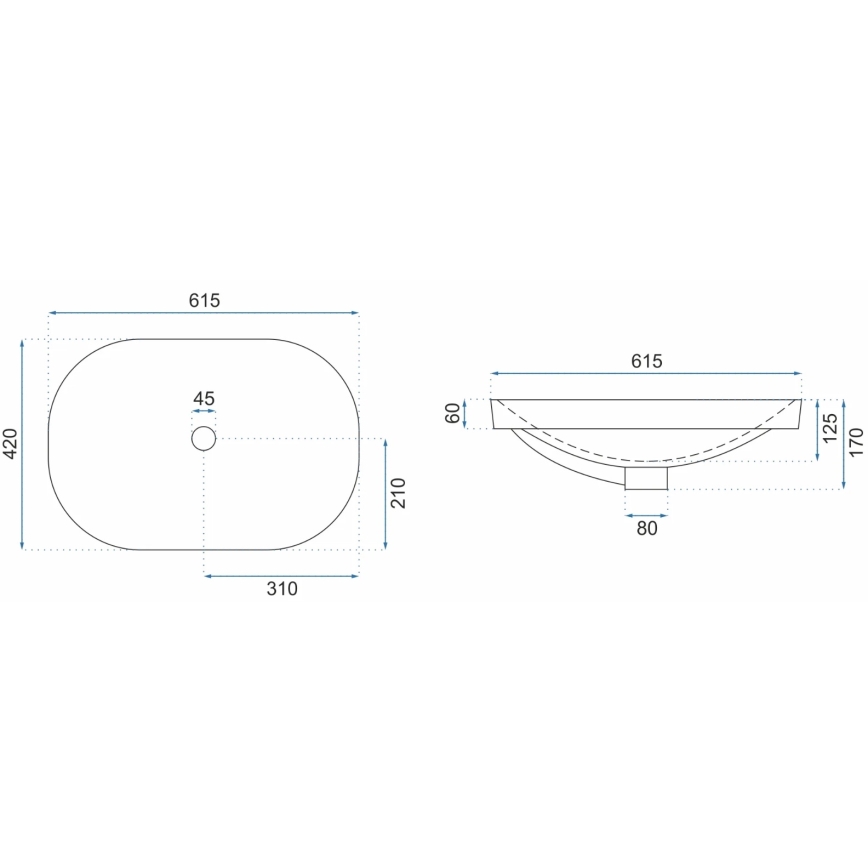 REA-U8700 - Påbygget vask ARLETA 42x61,5 cm keramik/blank hvid