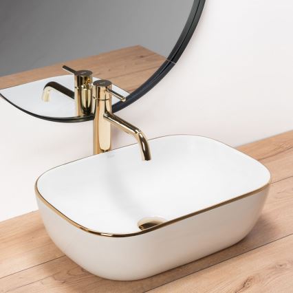 REA-U8736 - Håndvask til bordplade BELINDA 33,5x46,5 cm keramik/hvid/guld