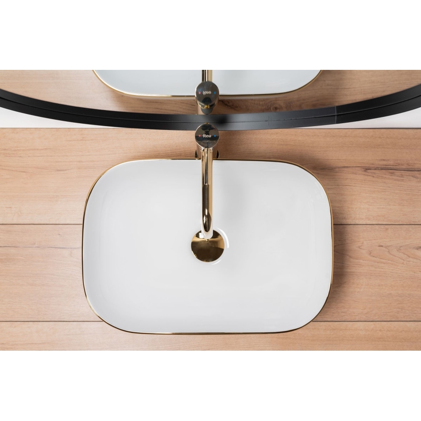 REA-U8736 - Håndvask til bordplade BELINDA 33,5x46,5 cm keramik/hvid/guld