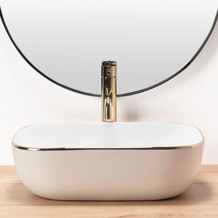 REA-U8736 - Håndvask til bordplade BELINDA 33,5x46,5 cm keramik/hvid/guld