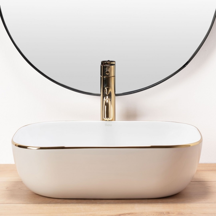 REA-U8736 - Håndvask til bordplade BELINDA 33,5x46,5 cm keramik/hvid/guld